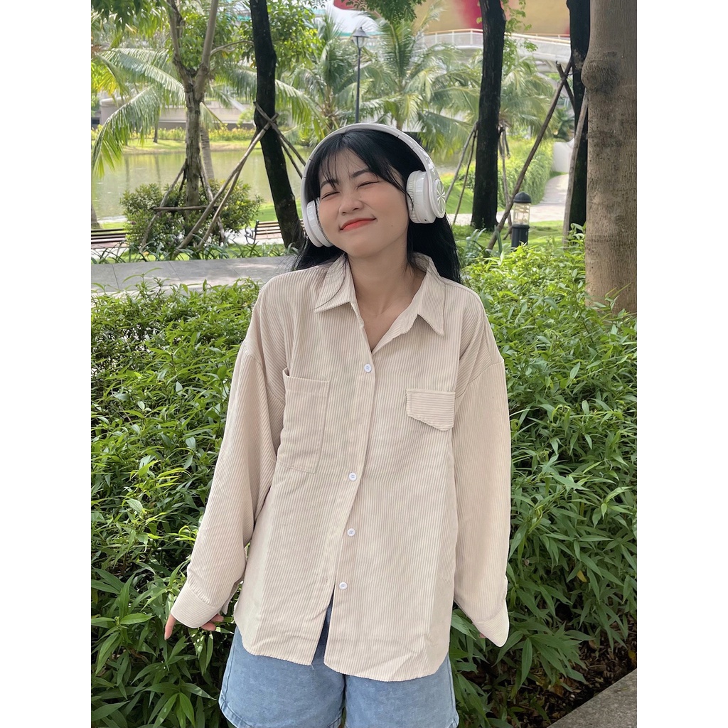 Áo Sơ Mi Tay Dài LOGI Chất Nhung Gân Phong Cách Ulzzang – Tuni Store