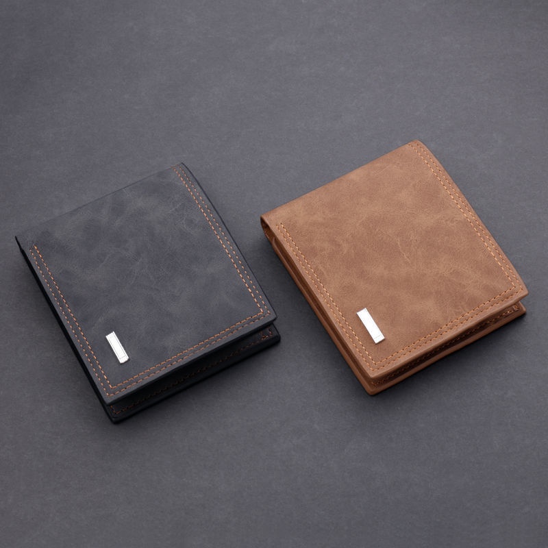 Ví da ngắn đa năng có khóa kéo phong cách retro thời trang thanh lịch cho nam