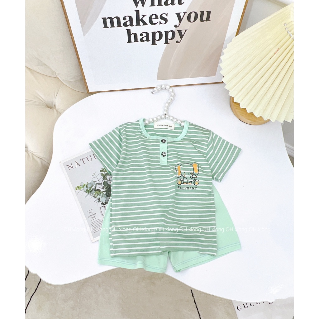 Bộ thun lạnh minky mom túi zip, Thun lạnh loại 1 mẫu voi kẻ phối cúc mẫu mới 2022 cho bé