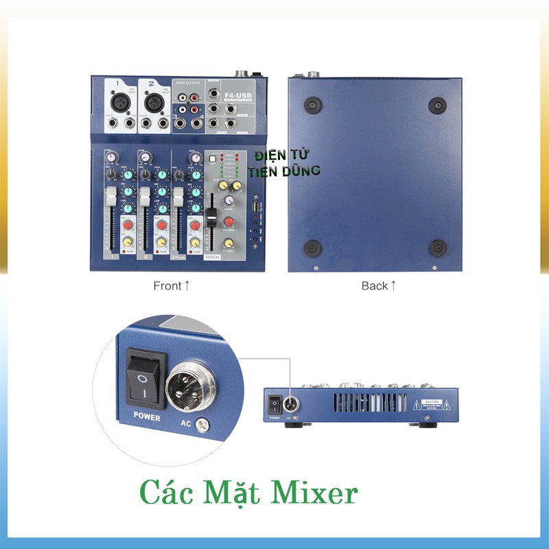 Combo thu âm Mixer F4 với Mic AQ200 MA2 chân màng dây 1 ra 2 zắc chuyển 3.5 lên 6.5