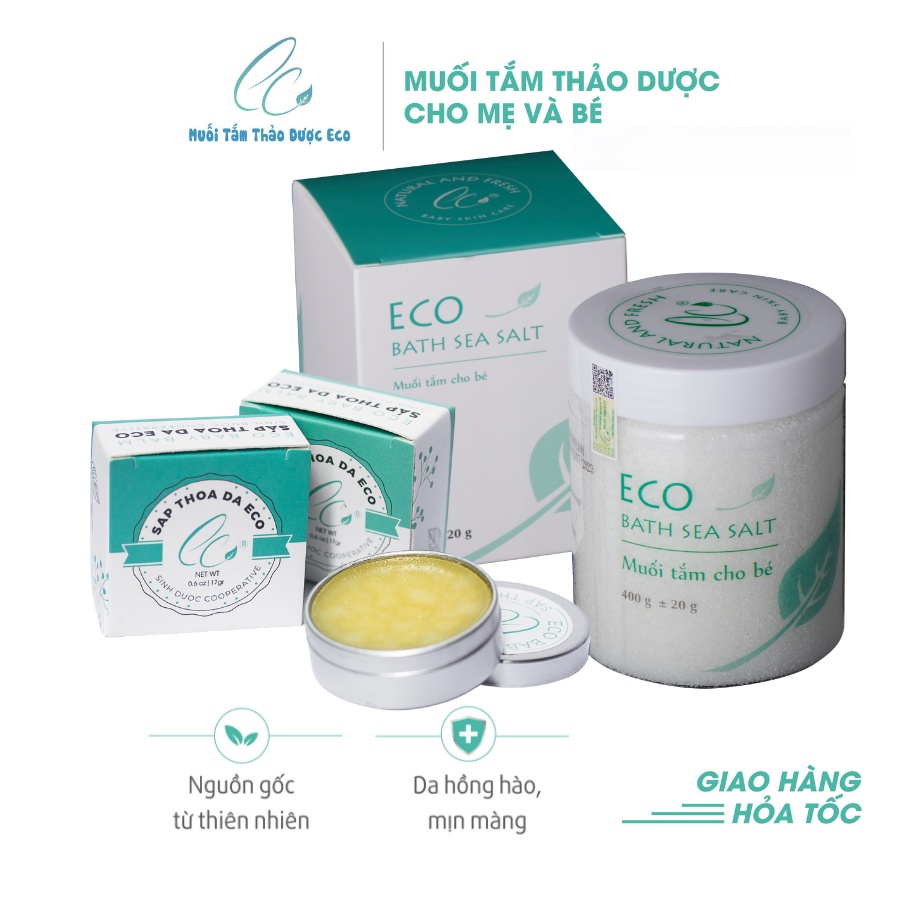 Combo Muối tắm bé thảo dược Eco Sinh Dược 400g và Sáp thoa da Eco