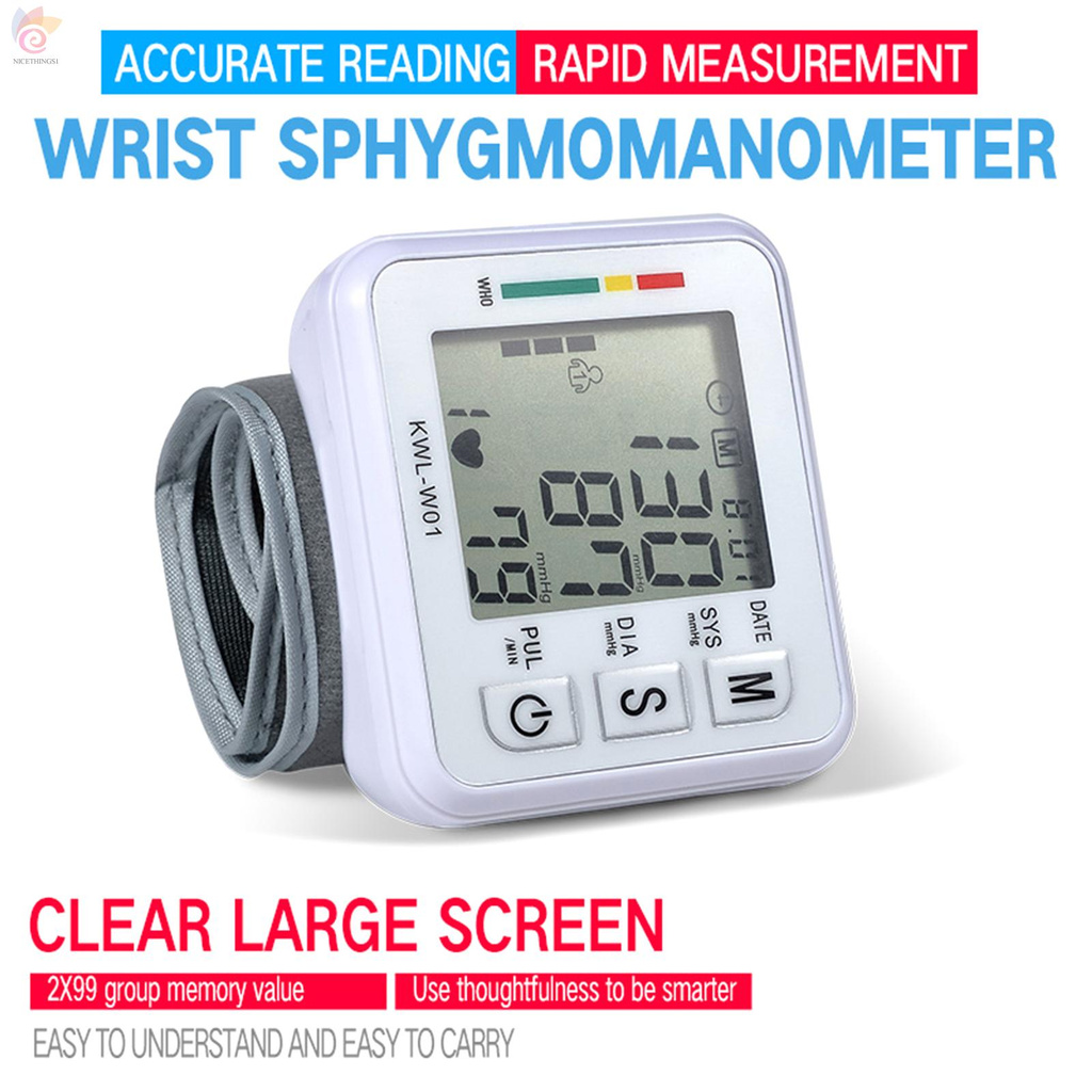 ET Electronic Blood-Pressure Monitor Home Use Wrist Type Sphygmomanometer Digital LCD Blood-Pressure Measurement Meter with Pulse Rate Detection