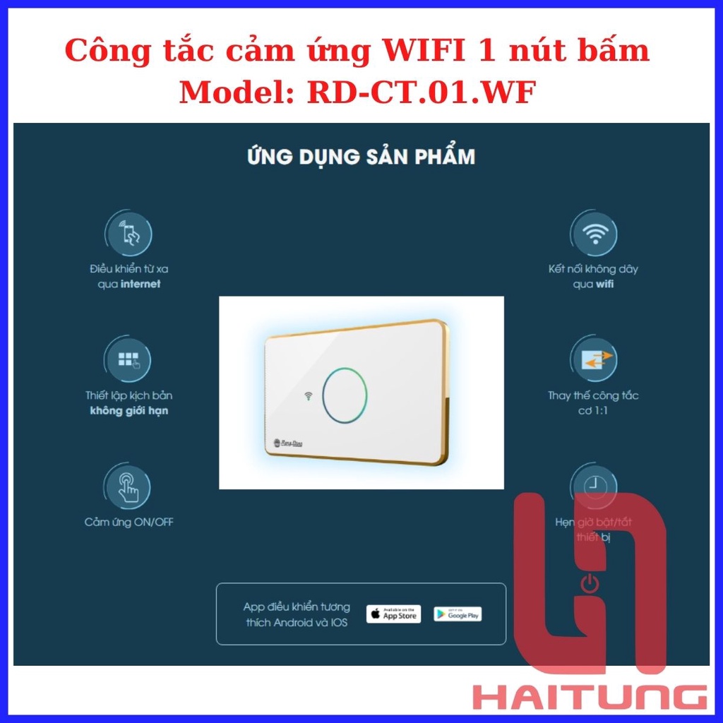 Công Tắc Cảm Ứng Wifi 1 Nút Nhấn Rạng Đông. Thiết Kế Tinh Tế, Tiện Lợi. Hàng Chính Hãng Rạng Đông.