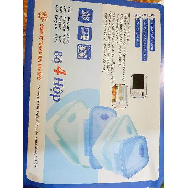 Bộ 4 hộp đựng thực phẩm nắp gài tứ hưng