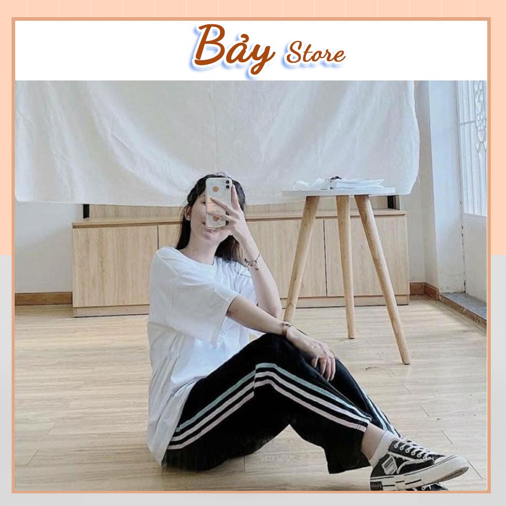 Quần Dài Thể Thao Rainbow Bảy Store Nữ 🌸 Culottes suông ống rộng kẻ 3 sọc line màu ĐEN | TRẮNG | XANH Ulzzang 🌸
