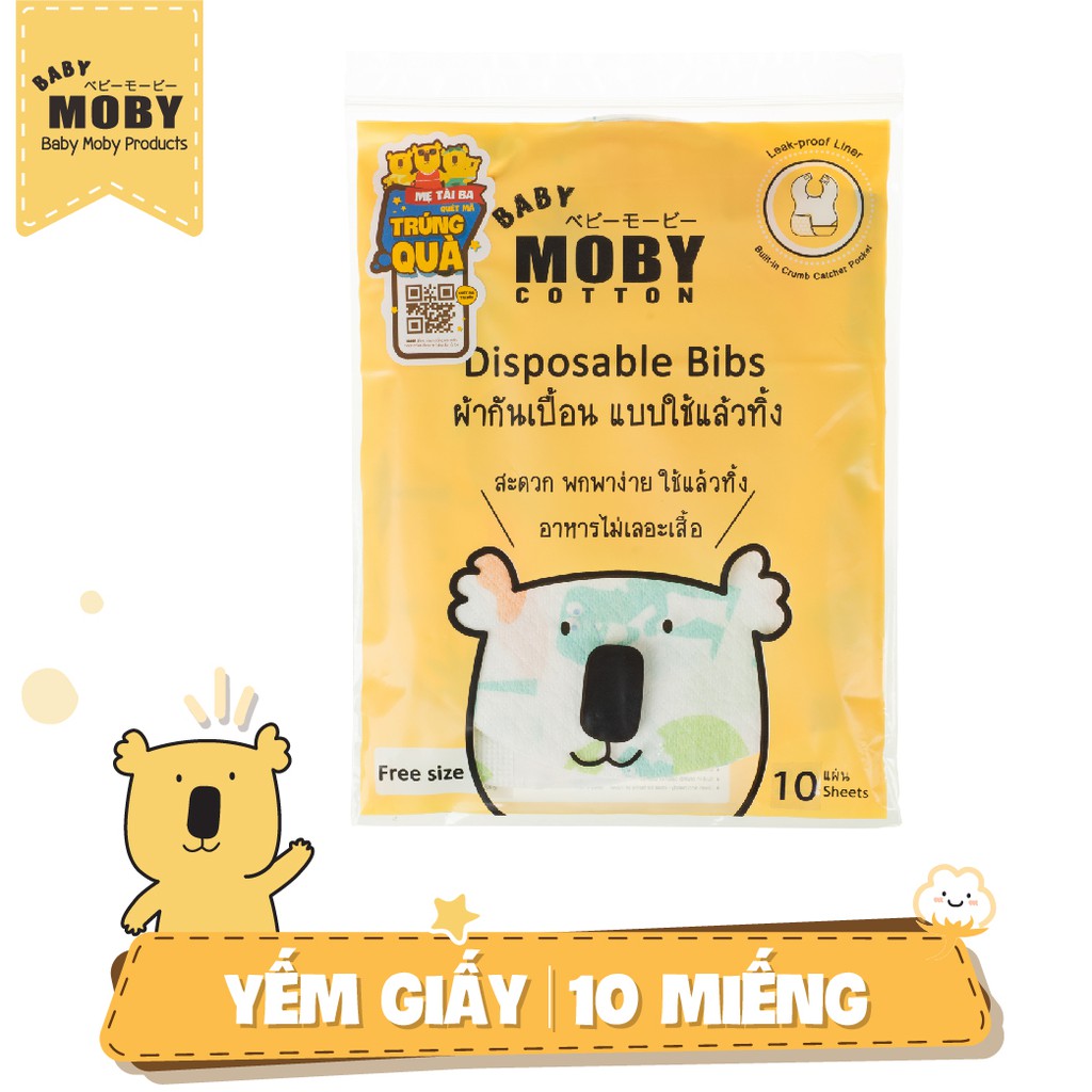 03 Bịch yếm giấy chống thấm Moby + 02 Gói khăn ướt Moby 80 tờ