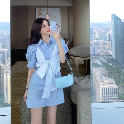 Đầm midi tay ngắn phối áo buộc nơ ngực thời trang | BigBuy360 - bigbuy360.vn