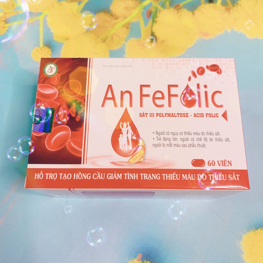 Sắt viên An Fefolic hộp 60 viên giúp bổ sung sắt, acid folic tạo hồng cầu cho máu, giảm thiếu máu do thiếu sắt