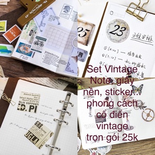  Set note, giấy nền, sticker vintage size to cho sổ planner
