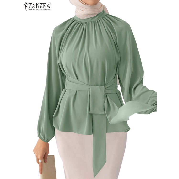 Zanzea Áo Tay Dài Phối Ren Hoa Có Thể Tháo Rời Màu Trơn Dành Cho Phụ Nữ Hồi Giáo