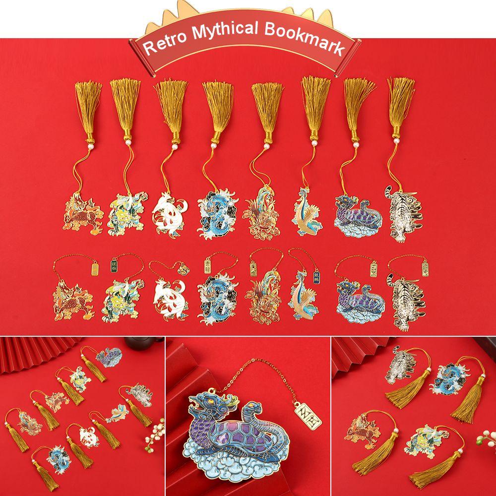 Ynatural Đánh Dấu Trang Sách Bằng Đồng Thau Phong Cách Trung Hoa Cổ Điển Mặt Dây Hình Rồng Hổ Phối