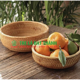 Khay mây hình tròn, khay đựng đồ bằng mây xiên, khay đựng hoa quả, trang trí chụp hình sản phẩm