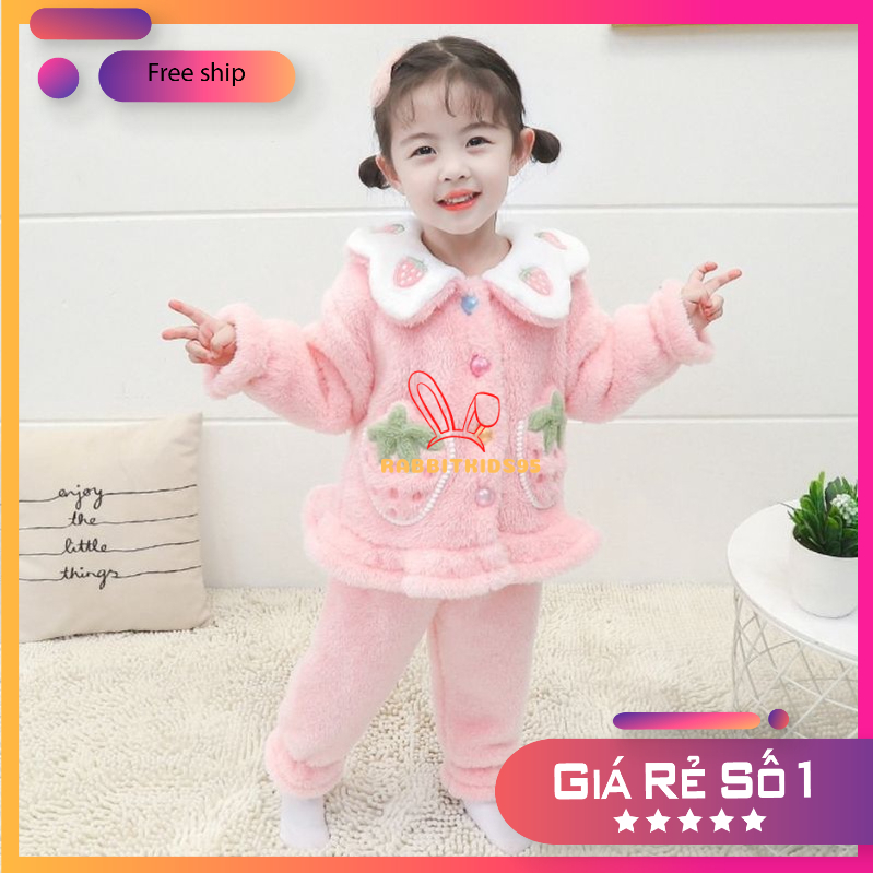 Bộ quần áo lông cho bé,bộ dâu tây mặc ở nhà cho bé với chất liệu mềm mại