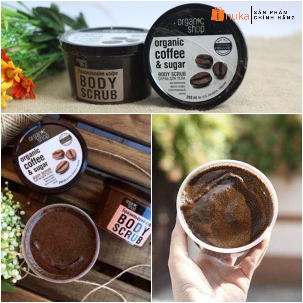 [100%-Hàng Auth] Tẩy tế bào chết body organic shop body scrub tẩy tế bào chết toàn thân trắng da, tái tạo da trắng sáng