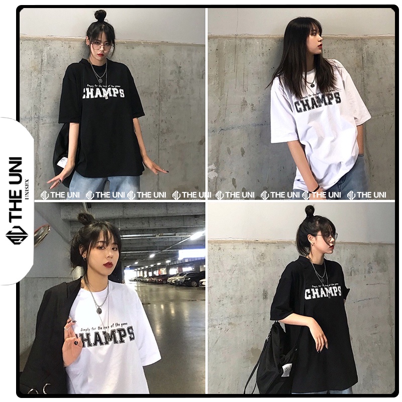 Áo Thun Tay Lỡ Form Rộng Dáng Unisex Nam Nữ Mặc Lớp Nhóm Couple Áo Thun In Chữ Cham