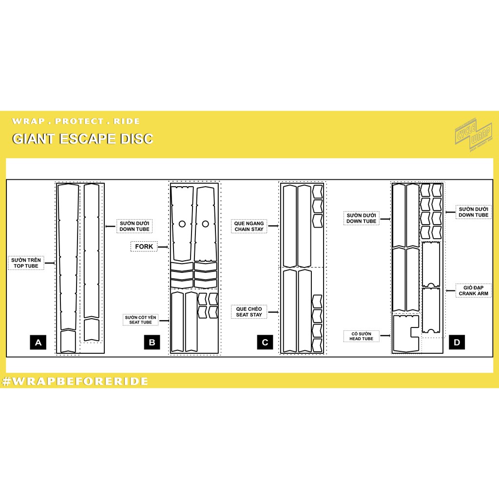 MIẾNG DÁN BẢO VỆ XE ĐẠP GIANT ESCAPE 1 700c - 2021 CYCLEWRAP