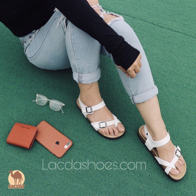 Sandal Lacda Đế Trấu xỏ ngón nam nữ SB07 đen, trắng