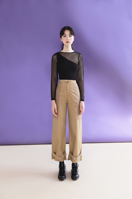 Quần ống rộng khaki block SODA POP