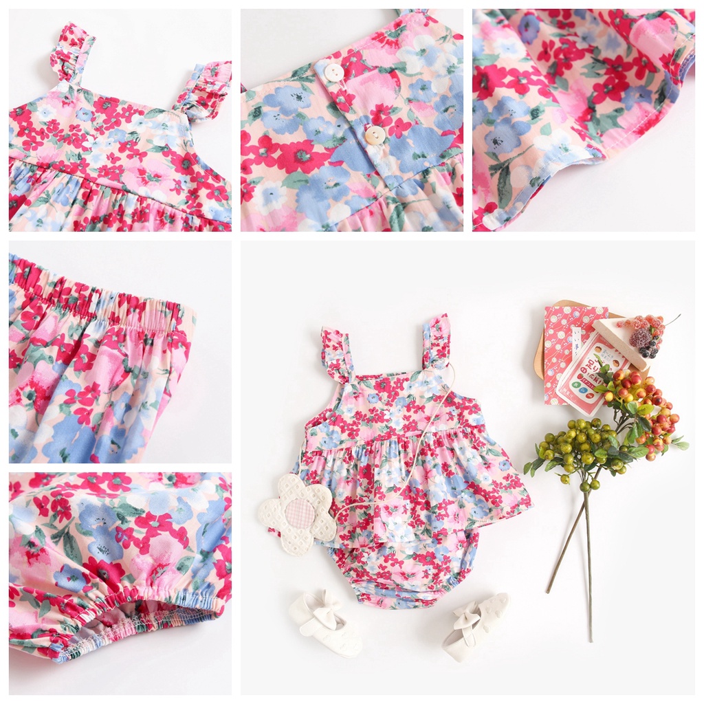 Bộ 2 áo+quần Sanlutoz in họa tiết hoa thời trang mùa hè cho bé