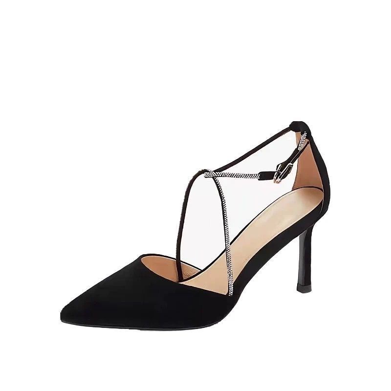 Giày Cao Gót Sandal Mùa Hè Có Khóa Cài Đính Đá Lấp Lánh Phong Cách Mới Cho Nữ