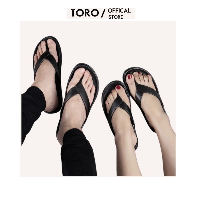 Dép xỏ ngón, dép kẹp nam da bò thời trang cao cấp Toro , đế cao su non màu đen - X03
