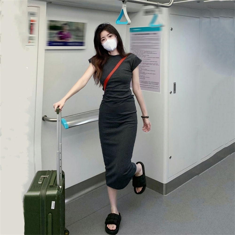 Đầm Body Dài Qua Gối Tay Ngắn Dáng Ôm Tính Thông Thường Váy Nữ