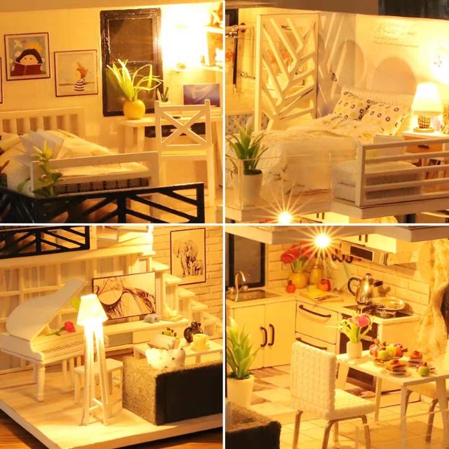 Kèm Mica và keo dán - Mô hình nhà gỗ búp bê Dollhouse DIY - M021A Simple