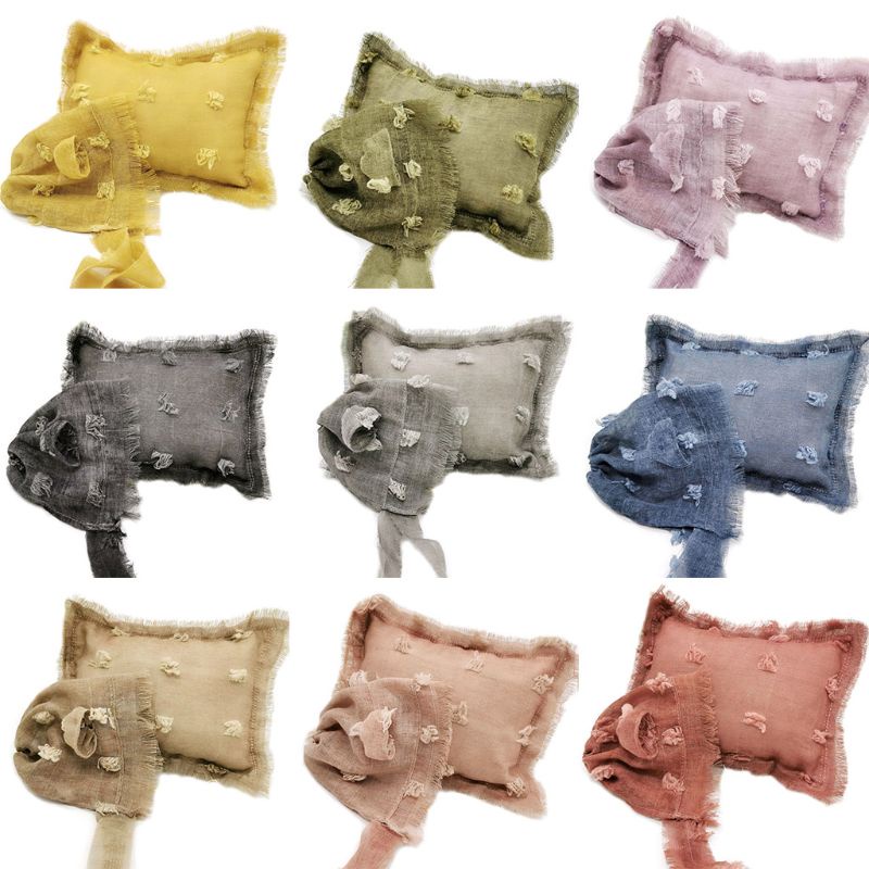 Gối Vải Lanh Nhuộm Màu Hình Nón Dễ Thương Dùng Chụp Ảnh Cho Bé Sơ Sinh