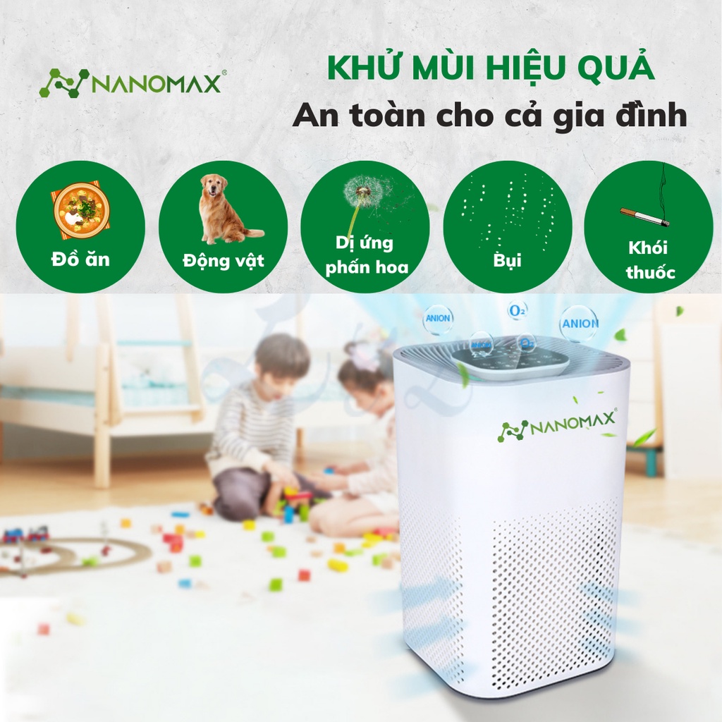 Máy Lọc Không Khí Nanomax Với Bộ Lọc Hepa 4 Lớp Lọc Bụi Mịn, Tia Uv Diệt Khuẩn, Kết Nối Thông Minh Với Điện Thoại (40M2)