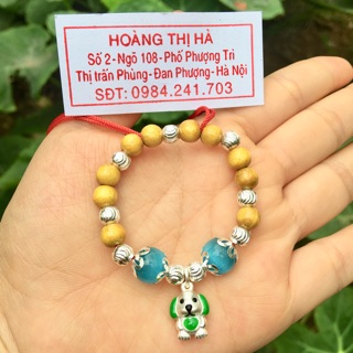 Vòng dâu gốc xịn mix con giáp bạc + bi bạc + đá phong thuỷ cho bé sn 2018 con Cún