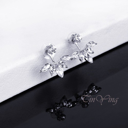 GETNOIVAS 1 Đôi Khuyên Tai Hình Chiếc Lá Đính Đá Thời Trang