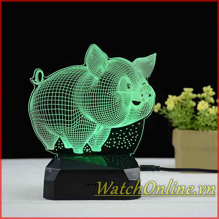 [3 màu ánh sáng] Đèn ngủ 3D, đèn trang trí - Heo