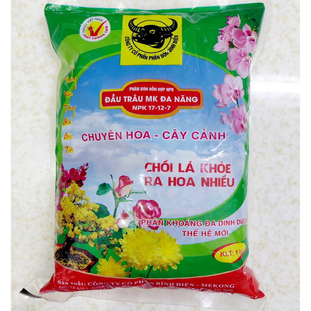 1kg Phân Bón Đầu Trâu NPK 17-12-7 Phân khoáng đa Dinh Dưỡng - Chồi lá khoẻ ra nhiều hoa