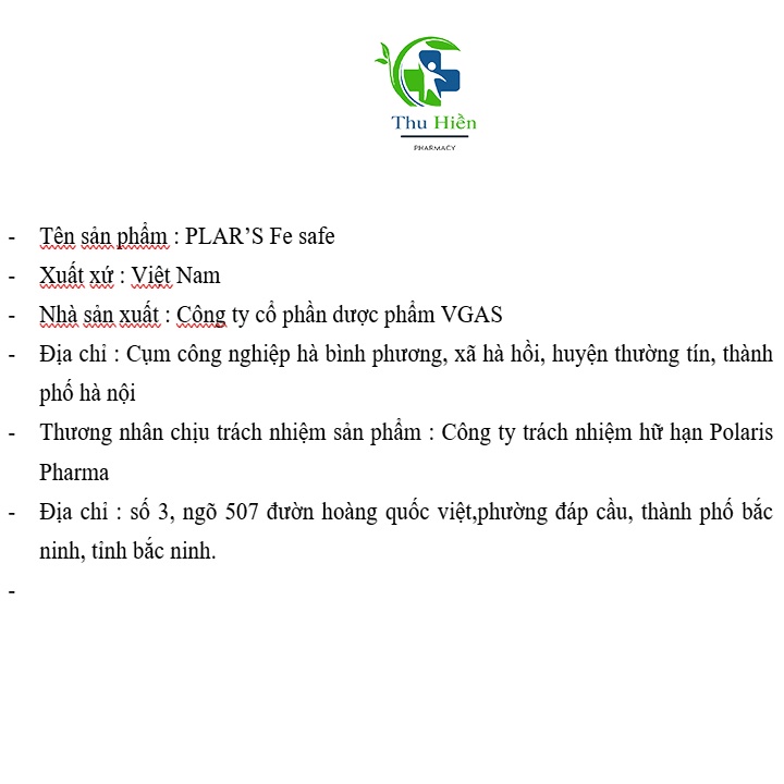 Viên uống bổ sung sắt P.lar's Fe+++safe bổ máu cải thiện tình trạng thiếu máu do sắt,tăng sức đề kháng