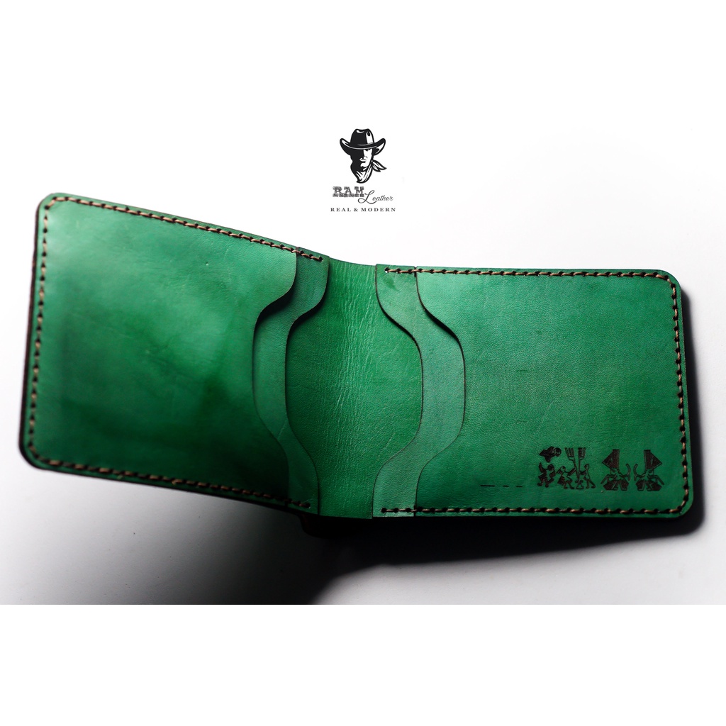 Ví nam da bò RAM Leather Italia Vegtan Màu Aqua Green