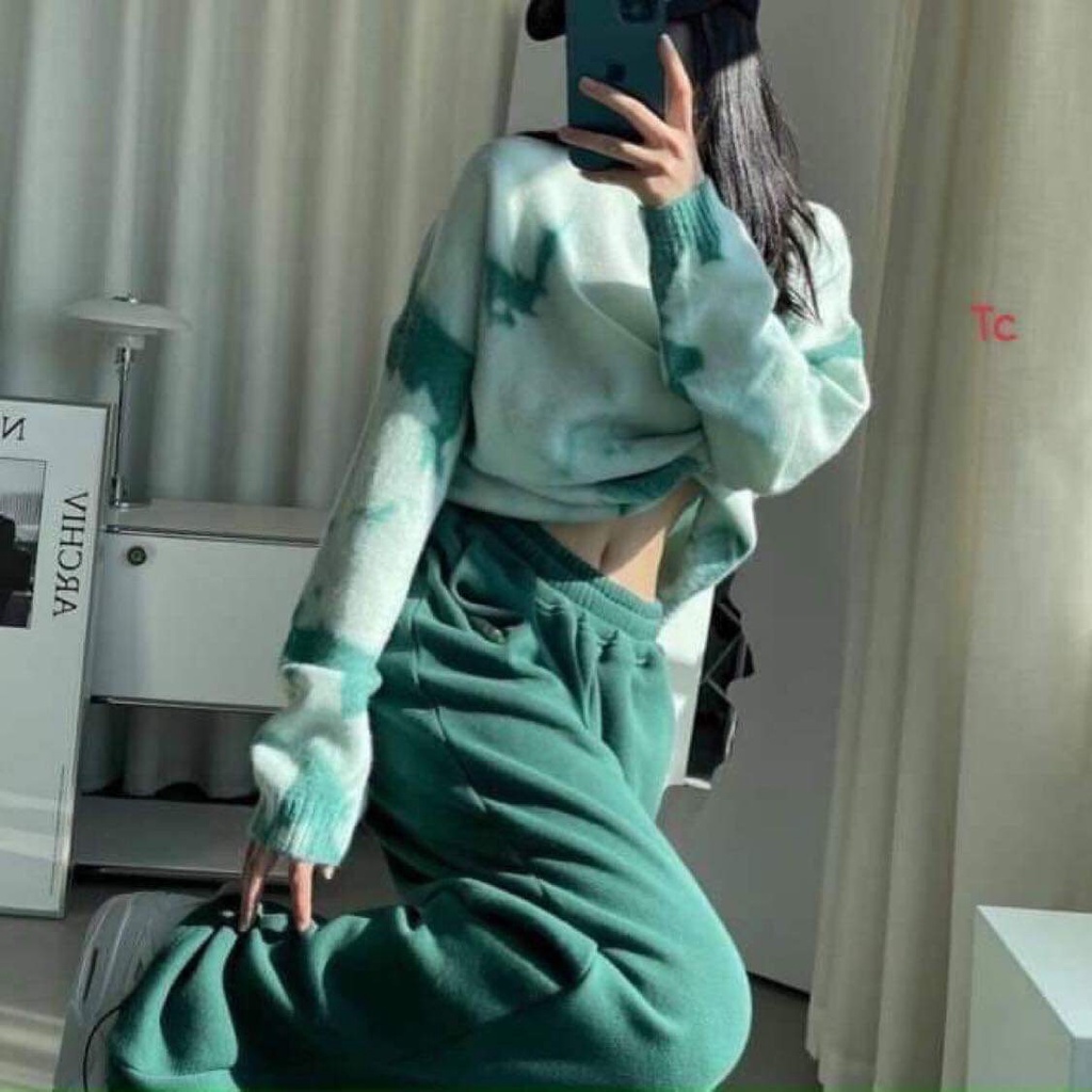 Quần jogger nữ xanh rêu thể thao ống rộng nỉ cotton cá tính - Kim Dung Fashion store
