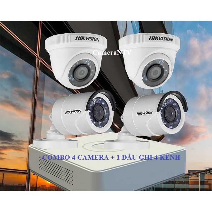 Combo 4 Camera Hikvision + 1 đầu thu Hikvison 2.0 Megapixel