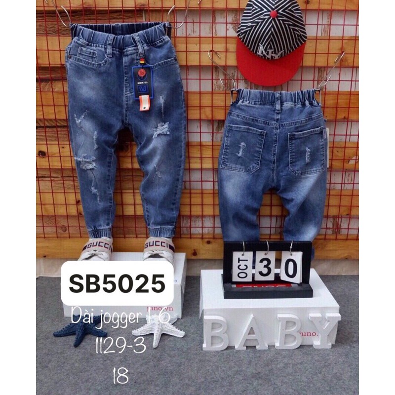 (hàng có sẵn) Quần bò bé trai SB5025 sz 15-30kg quần jeans cho bé rách vá chất lừ (xấu hoàn hàng)