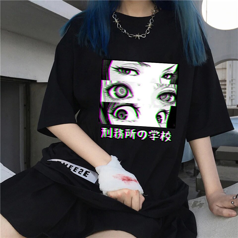 Áo Thun Ngắn Tay Họa Tiết Anime Grunge Gothic Harajuku Thời Trang Mùa Hè 2020 90s Dành Cho Nữ