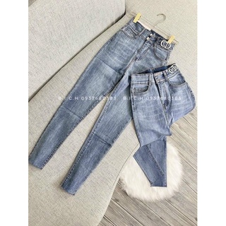 Quần jean nữ dài giãn ôm body lưng khoen CD lưng cao hack dáng