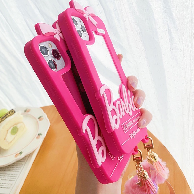 Ốp Điện Thoại Silicon Gắn Gương In Chữ Barbie Cho iPhone 14 Pro Max 13 Pro Max 12 Pro Max 11 Pro Max 7 8 Plus