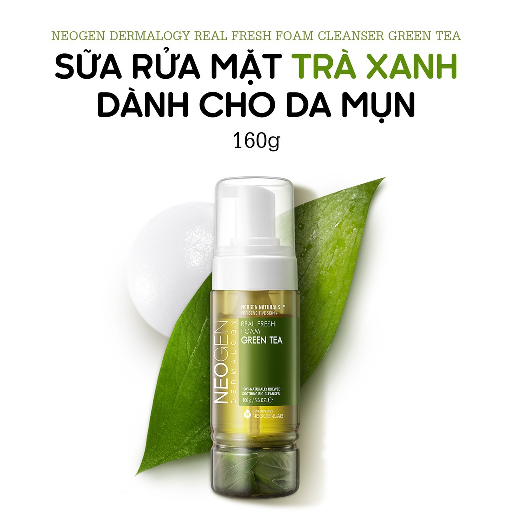 [MUA 1 TẶNG 1]Sữa Rửa Mặt Tạo Bọt Trà Xanh Dành Cho Da Mụn Neogen Dermalogy Real Fresh Foam Green Tea 160ml
