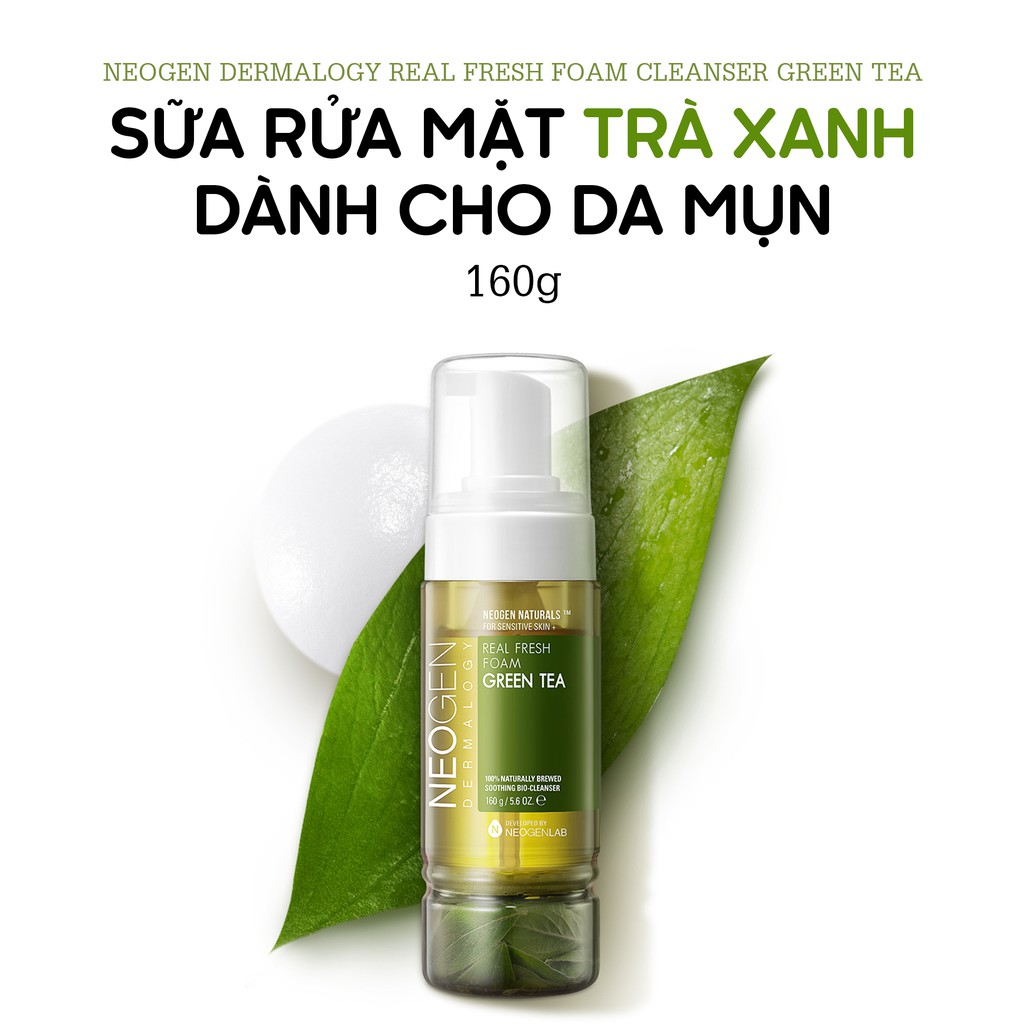 Sữa Rửa Mặt Tạo Bọt Trà Xanh Dành Cho Da Mụn Neogen Dermalogy Real Fresh Foam Green Tea 160ml