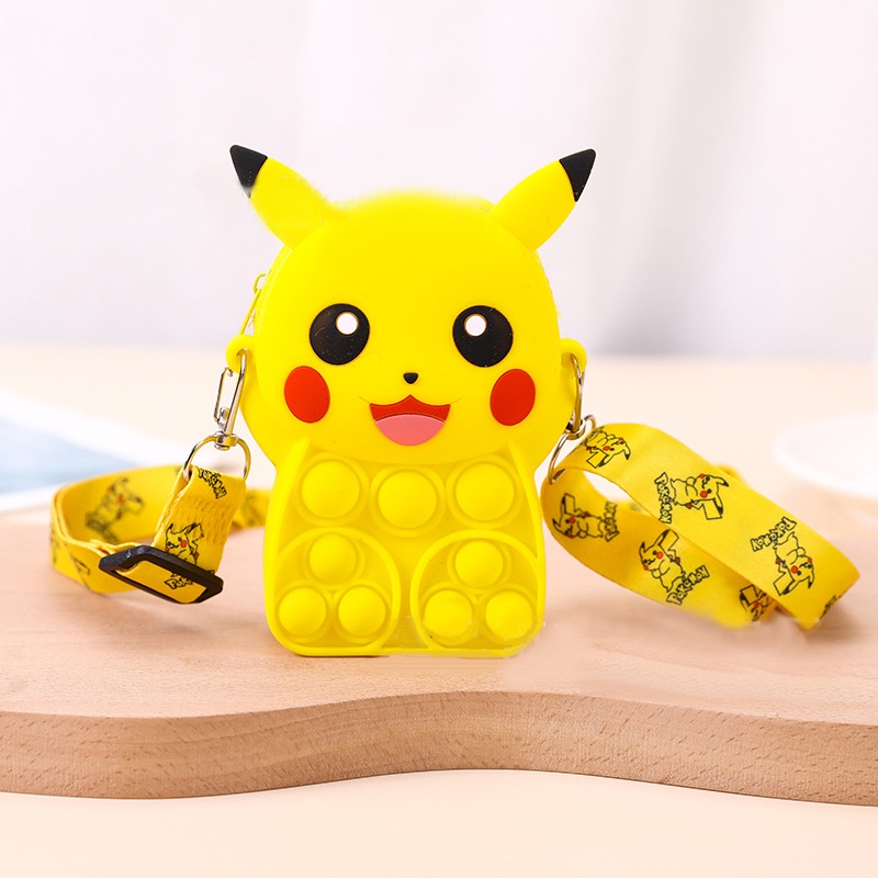 Túi đeo vai đựng tiền xu đồ dùng bằng silicone kiểu đồ chơi nhấn bóng khí pop it hình Pikachu/ Minnie đáng yêu