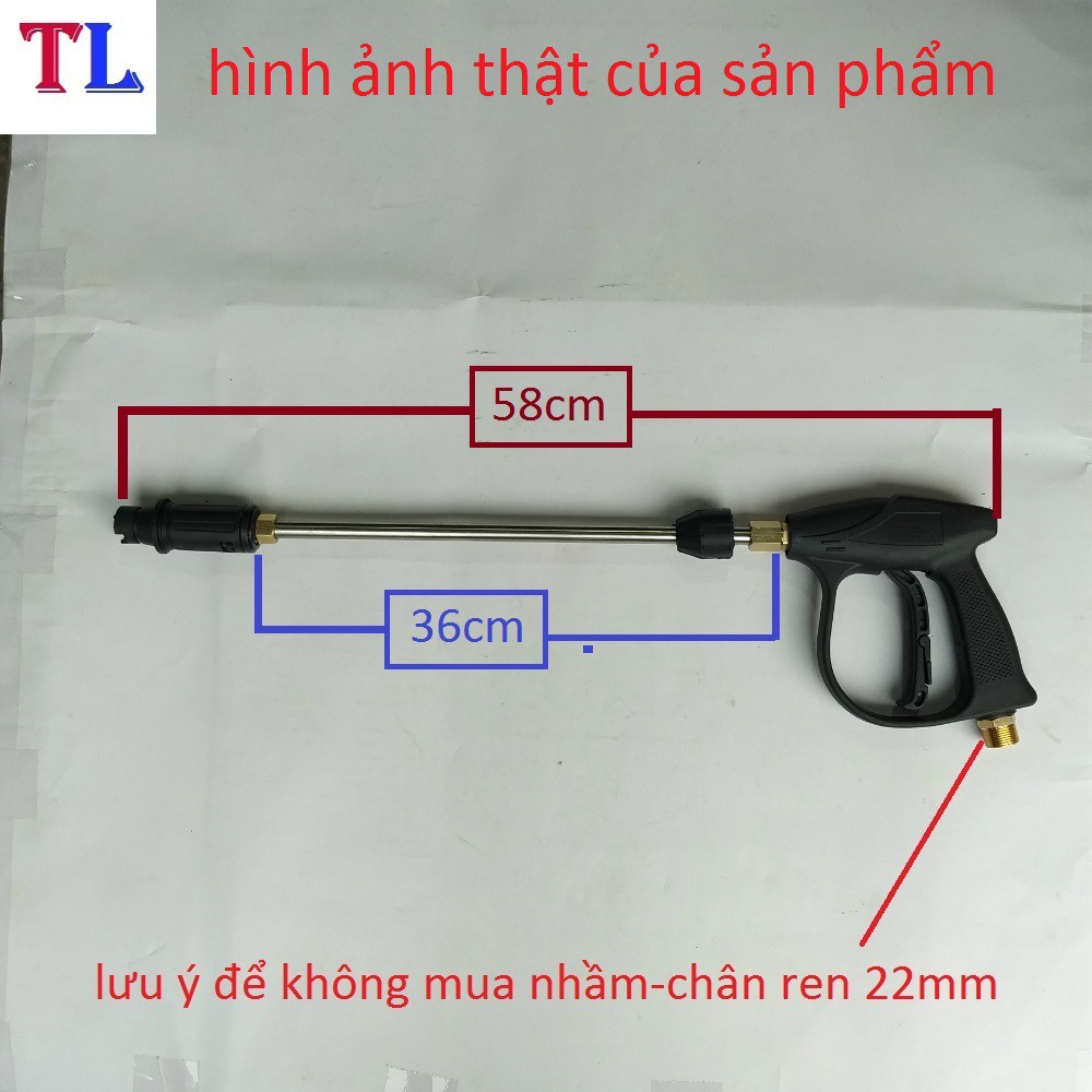 súng rửa xe áp lực cao nối dài (súng ren 22mm+ống nối 36cm)