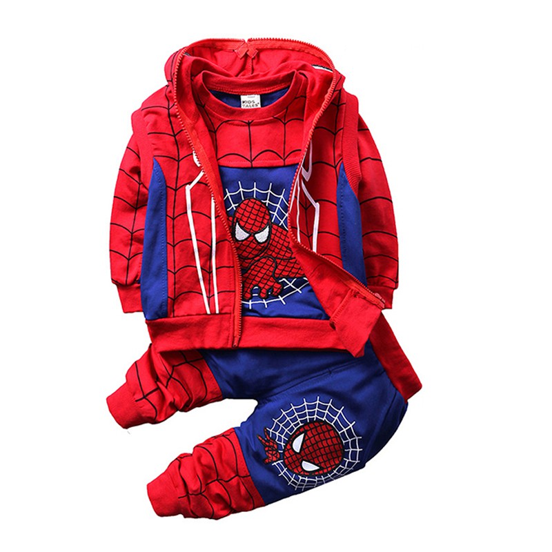 Adorable Spider-Man T-shirt+pants+jacket set for kids