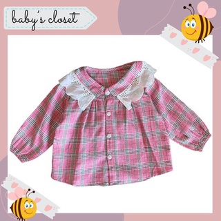 Áo sơ mi ca rô cổ ren dài tay cho bé gái dễ thương - baby's closet - áo sơ mi cổ bèo tiểu thư cho bé từ 8-22kg xinh xắn.