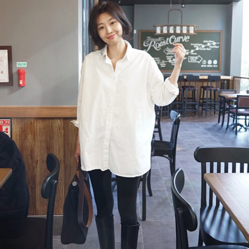 SUXI Áo Sơ Mi Trắng Dáng Rộng Tay Dài Có Size Lớn