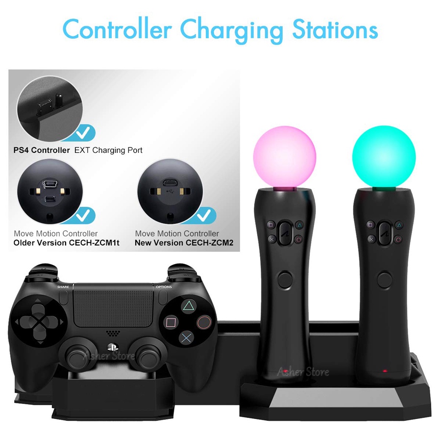 PS4 Pro Slim PS VR Đứng dọc 2 bộ điều khiển Quạt 3 Làm lạnh Dock sạc cho Play Station 4 Series Console Move Gamepad