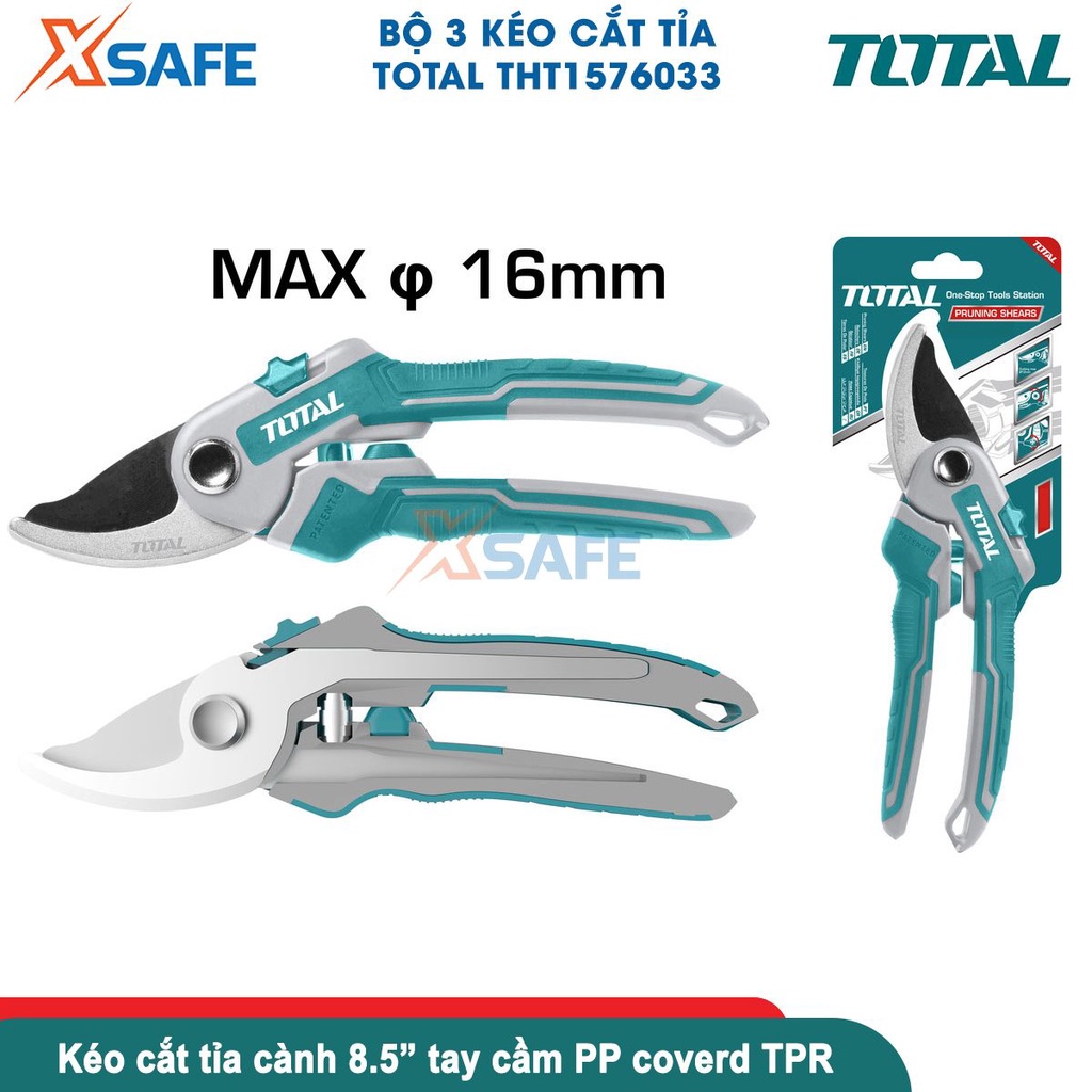 Bộ 3 kéo cắt tỉa cây cảnh TOTAL THT1576033, gồm kéo cắt cây cảnh 29inch, kéo cắt hàng rào 23inch, kéo cắt tỉa 8.5inch